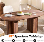 OKD 63 Inch Modern Wood Oval Dining Table for 4-6, Dining Room Table with Stable T-Shaped Base & Metal Frame & Thick Tabletop, Sturdy Kitchen Table for Dinner Room, Kitchen, Rustic Walnut