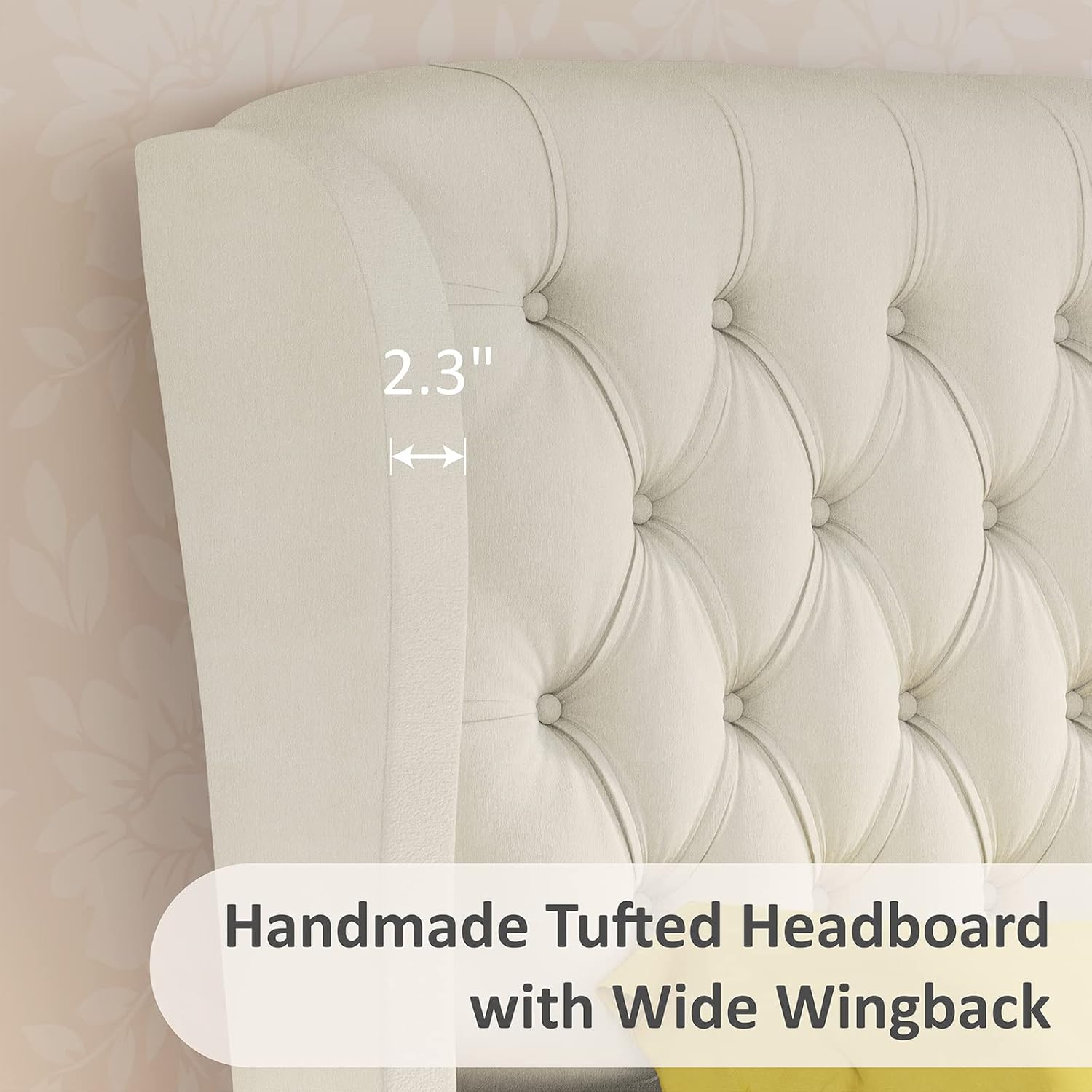 Queen Size Platform Bed Frame, Chenille Upholstered Sleigh Bed with Curved Headboard & Footboard, Deep Button Tufted, Wood Slats Support, No Box Spring Needed, Cream
