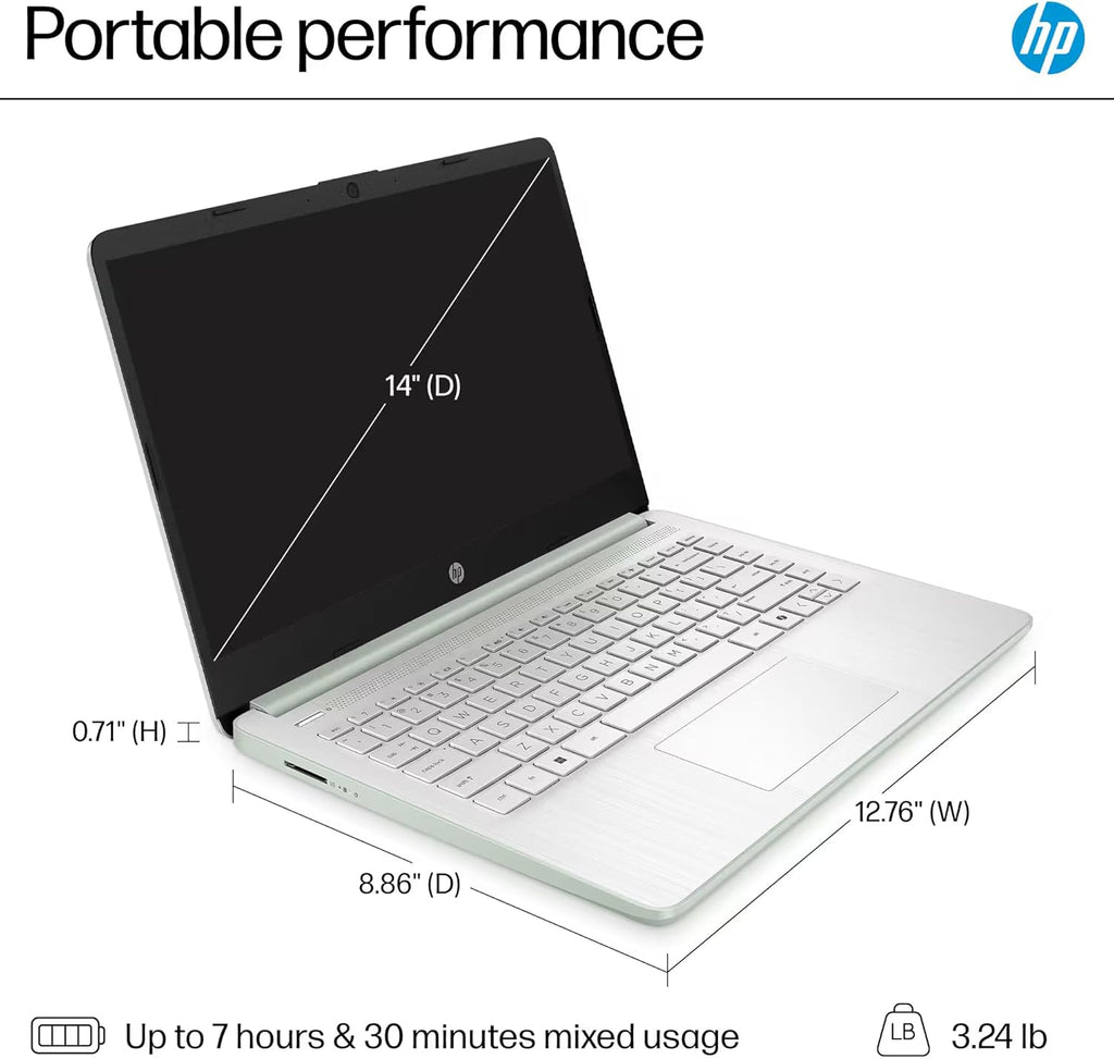 HP 14" Laptop 2025 Business Student Slim Computer  Lifetime MS Office  Copilot AI  Quad-Core Intel CPU  16GB RAM  628GB Storage (128GB UFS+500GB Ext)  MarxsolAccessory  Wi-Fi 6  Win 11 Pro  Green