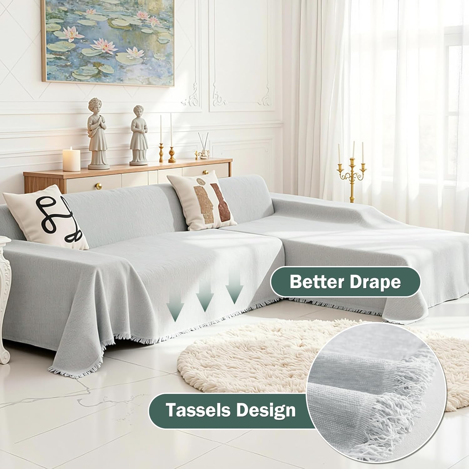 MEETSKY Couch Cover Sofa Covers, 2 Pieces Sectional Couch Covers for Sofa L Shape, Washable Sofa Slipcover for 3-4 Cushion Couch, Furniture Protector for Pets(XX-Large, 71"x118"+91"x134", Light Grey)