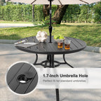 NUU GARDEN 41" Round Metal Outdoor Patio Dining Table for 4, All-Weather Slatted Outdoor Table with 1.57" Umbrella Hole and Adjustable Feet for Lawn Garden Backyard, Black