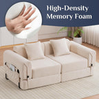GNIXUU 71.3" Convertible Sleeper Sofa Bed, Modern Convertible Boneless Couch with Foldable/Pull Out Bed, Compressed Modular Futon Couch with Pillows & Storage Pocket for Living Room Bedroom, Beige