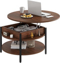 FABATO Round Lift Top Coffee Table with Storage and Hidden Compartment, 26.77'' Farmhouse Coffee Table for Living Room Reception Room, 2 Tier Small Round Coffee Table Circle Dining Table, Espresso
