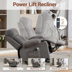 Lift Chair for Elderly with 8 Vibration Points Massage and Heat, Power Electric Recliner Featuring Cup Holders Side Pockets & USB Charge Port for Living Room, Gray