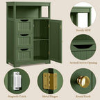 Yaheetech Bathroom Storage Cabinet, Storage Organizer with 1 Door and 3 Drawers, Adjustable Shelf, Free-Standing Floor Cabinet Cupboard for Kitchen/Living Room/Bathroom, Green