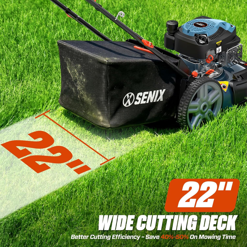 SENIX Gas Lawn Mower  22" Self Propelled Gas Powered Lawnmower with 170cc OHV 4-Cycle Engine  3-in-1 Walk-Behind Push Lawn Mower  6-Position Height Adjustment