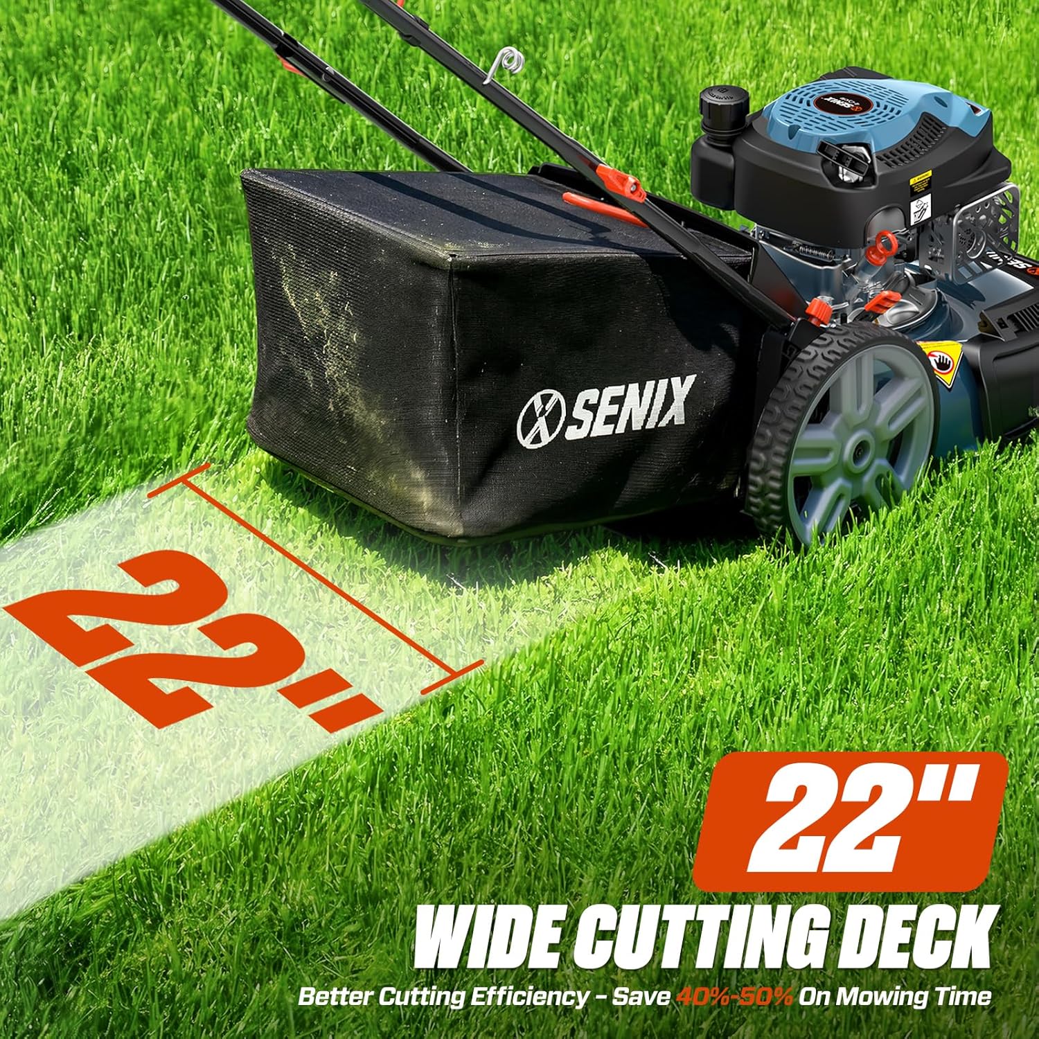 SENIX Gas Lawn Mower  22" Self Propelled Gas Powered Lawnmower with 170cc OHV 4-Cycle Engine  3-in-1 Walk-Behind Push Lawn Mower  6-Position Height Adjustment