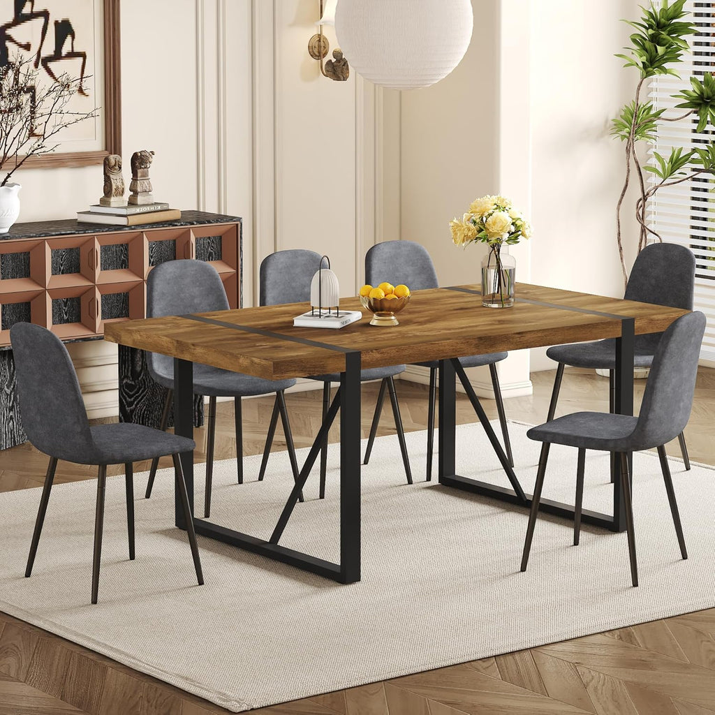 Dining Table Set for 6 .Dinner Table Set for 6 .71'' Dark Wood Kitchen Table and Suede Nap Fabic Chairs Set of 6 .6 Chair Dining Table Set for Kitchen Dining Room