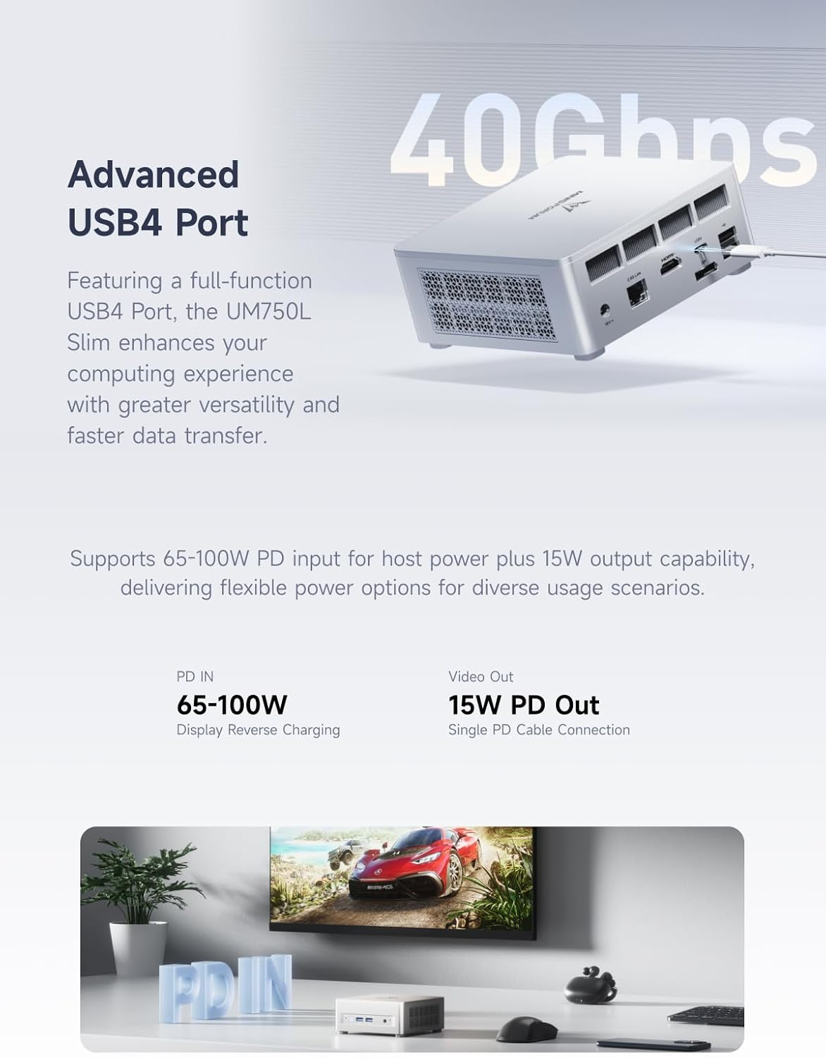 MINISFORUM UM750L Slim Mini PC  AMD Ryzen 5 7545U(6C/12T  Up to 4.9GHz)  Mini Computer 32GB LPDDR5 RAM 1TB SSD  Triple Display USB4/HDMI/DP  2.5G LAN  USB3.2  WiFi 6E  BT5.2  Radeon 740M  Office Home