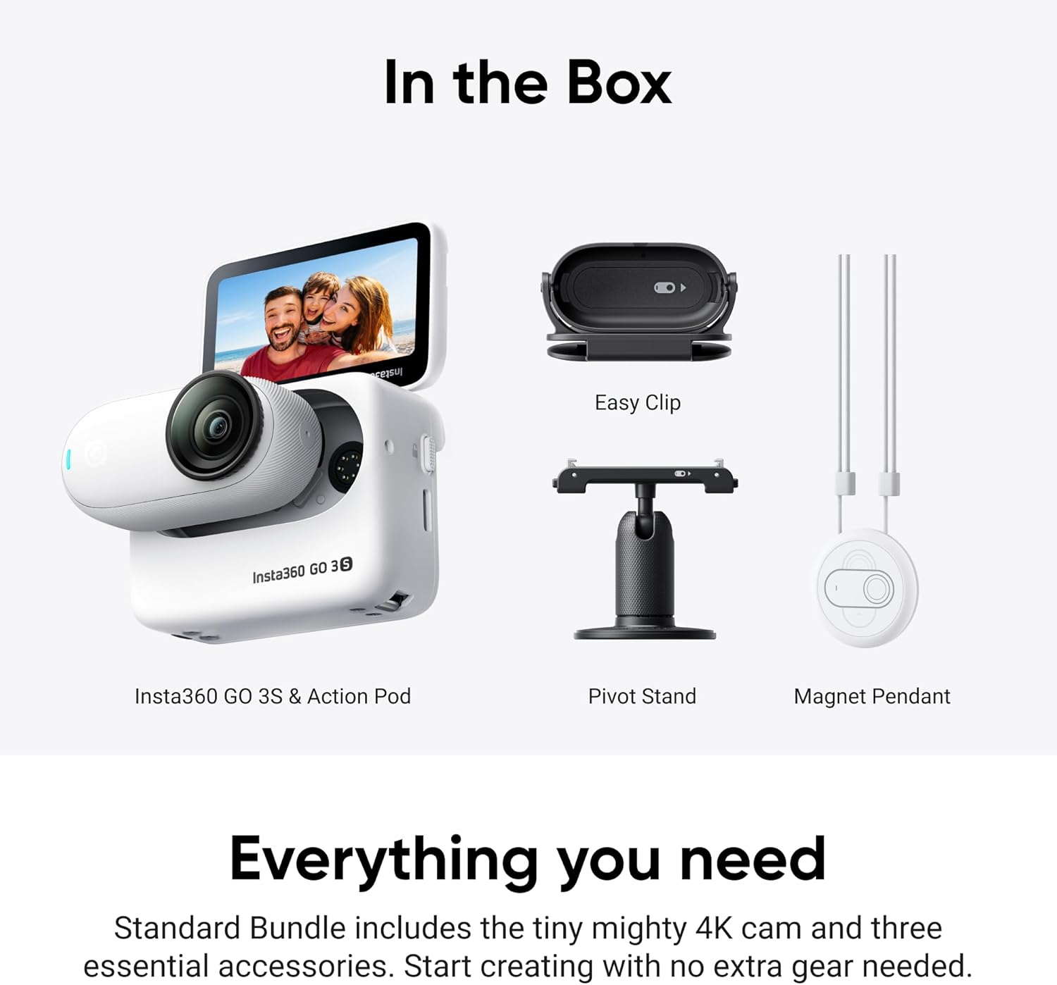 Insta360 GO 3S - 128 GB White 4K Tiny Portable Vlogging Camera  Hands-Free POVs  Mount Anywhere  Stabilization  140 Min Battery Life  10m Waterproof  Apple Find My  Pet POV