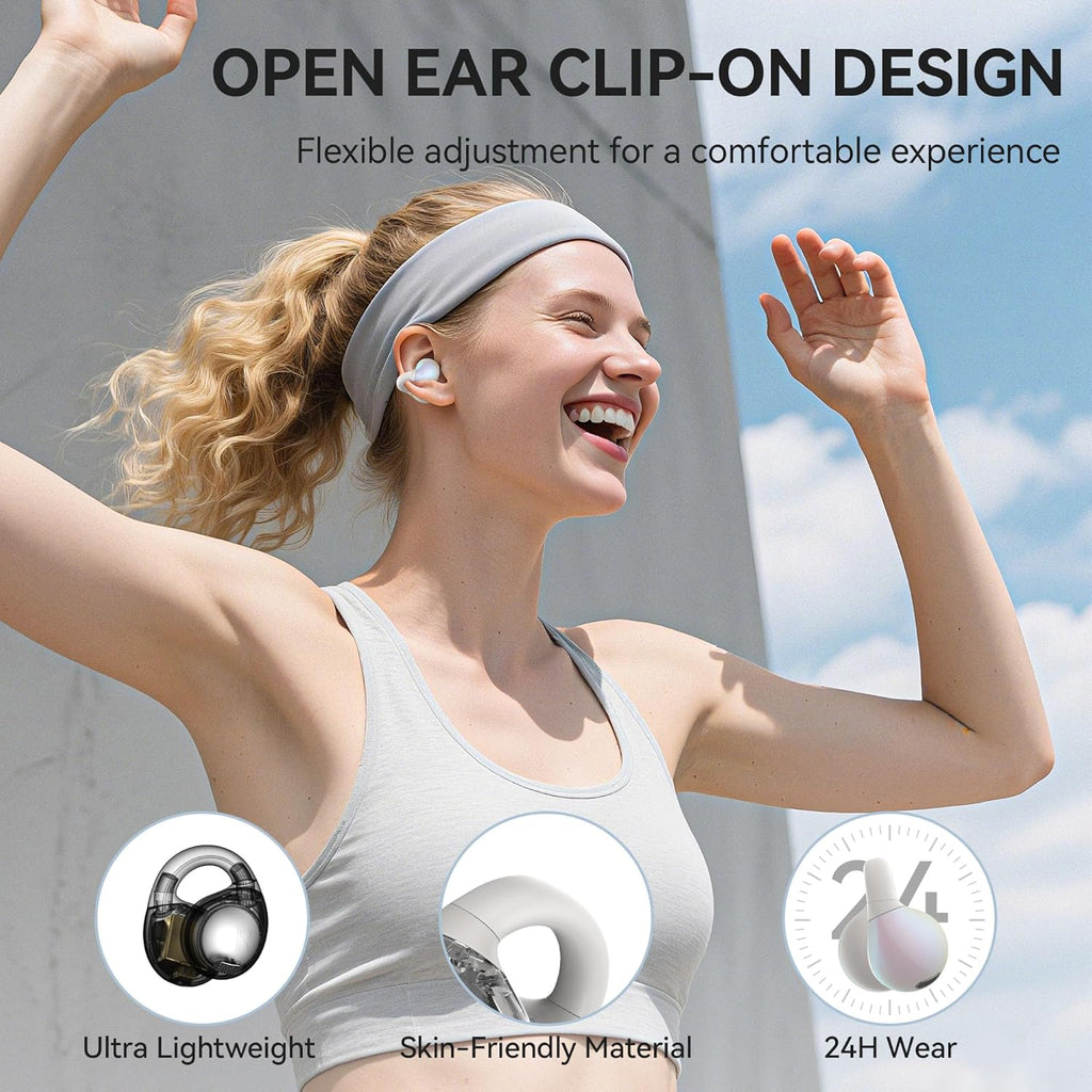 Oraolo Open Ear AC600 Headphones  Bluetooth 6.0 Wireless Earbuds with HiFi Stereo  Clip-On Earbuds with ENC Clear Call  24H Playtime  Touch Control  IPX6 Waterproof Wireless Headphones for Outdoor