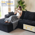 MAXYOYO 104" Modular Sectional Couch with L-Shape Chaise, Modern Boneless Couch for Living Room, Sofa in A Box, Oversized Sofa Sleeper with Deep Seat, No Assembly Required, Black