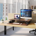 Mount-It! 38 Inch Standing Desk Converter, Sit Stand Desk Riser for Dual Monitors with Keyboard Tray, Height Adjustable Desktop Workstation, Easy Lift Gas Spring, Rustic Walnut Brown