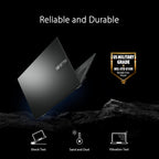 ASUS Vivobook Go 15.6” FHD Slim Laptop  AMD Ryzen 3 7320U Quad Core Processor  8GB DDR5 RAM  256GB SSD  Windows 11 Home  Fast Charging  Webcam Shield  Military Grade Durability  Black  E1504FA-AB34