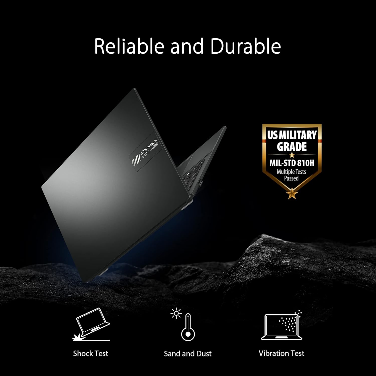 ASUS Vivobook Go 15.6” FHD Slim Laptop  AMD Ryzen 3 7320U Quad Core Processor  8GB DDR5 RAM  256GB SSD  Windows 11 Home  Fast Charging  Webcam Shield  Military Grade Durability  Black  E1504FA-AB34