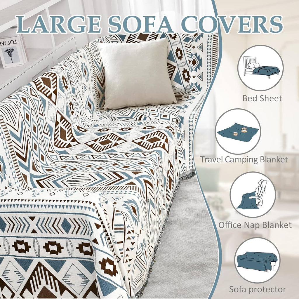 1OO% Waterproof Sectional Couch Covers for Dogs L Shaped Corner Sofa Cover Washable Chenille Sofa Slipcovers Blanket Modern Jacquard Pet Furniture Protector (91"x252", Boho Blue Brown)