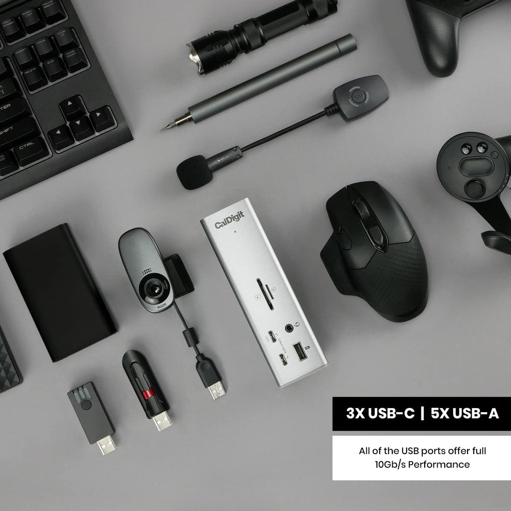 CalDigit TS4  18-in-1 Thunderbolt 4 Docking Station  98W Charging  3* TBT4 (40Gb/s)  3* USB-C + 5* USB-A (10Gb/s)  2.5GbE LAN  1*8K@30Hz or 2*6K@60Hz Displays  Mac/Windows/Chrome  0.8m Certified Cable