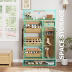 GarveeHome Shoe Cabinet Rattan with 3 Flip Drawers and 4-Tier Shoe Storage Cabinet, Freestanding Shoe Organizer with Adjustable Shelves for Entryway, Closet, Hallway (Light Oak)