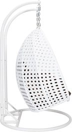 LeisureMod 2 Person Hanging Egg Chair, Indoor Outdoor Patio Lounge Swing with White Stand & UV-Resistant Cushions, Hammock Chair for Bedroom & Garden, Brown