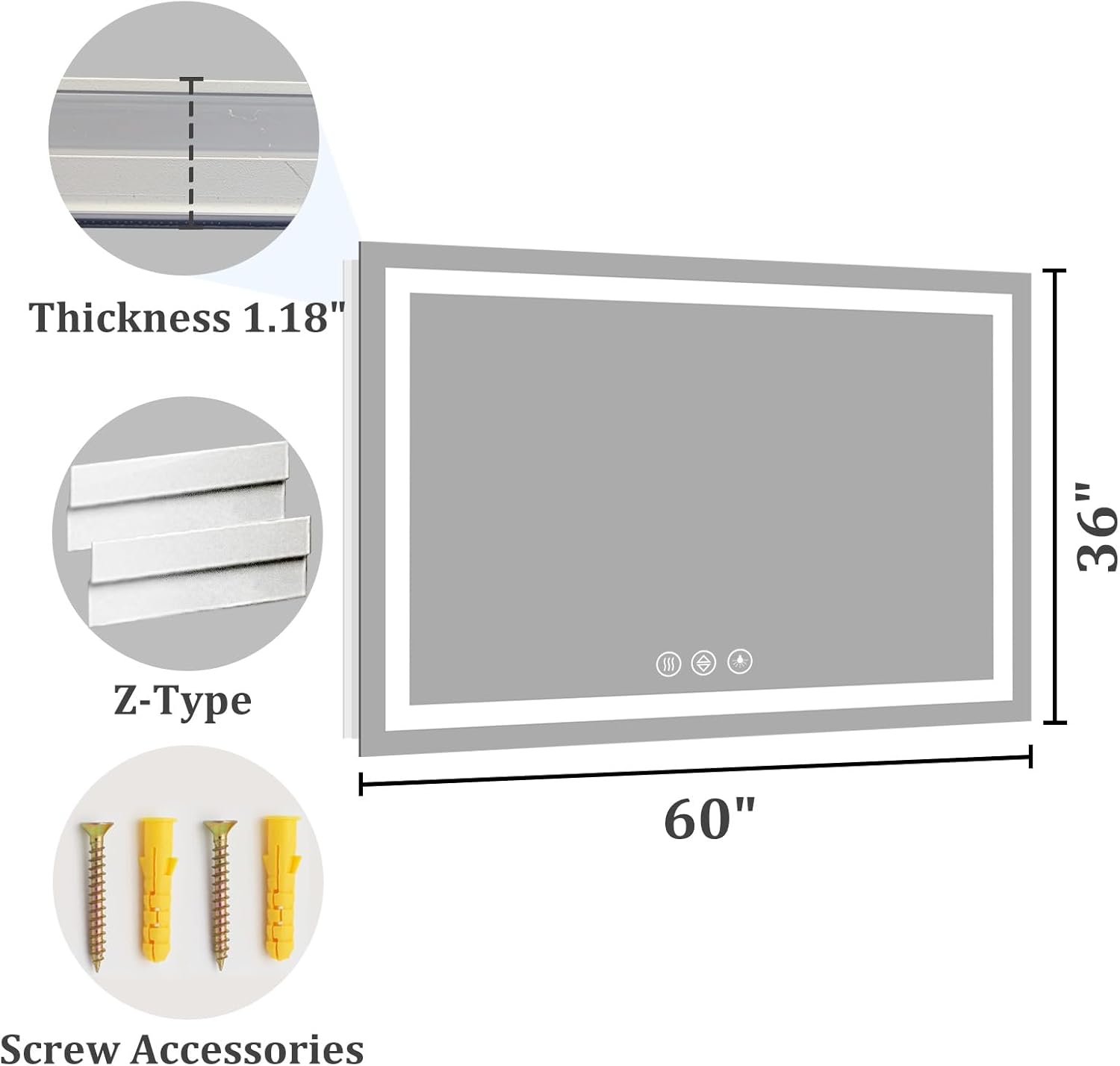 Koonmi 60"x36" LED Mirror for Bathroom, 90CRI Anti-Fog Vanity Mirror with Front and Backlight, Shatter-Proof Wall Mirror with Light, Easy Install Lighted Mirror for Modern Bathroom (IP65)