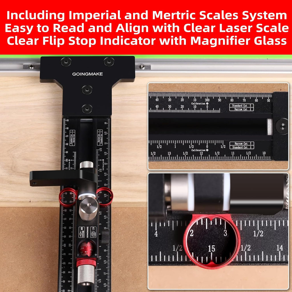 GOINGMAKE Track Saw Parallel Guide System with Mirco Adjustable Flip Stop and Zero Calibration for Woodworking Repeatable Rip Cuts for Track Saw Guide Rail Compatible with Festool,Makita,Milwaukee