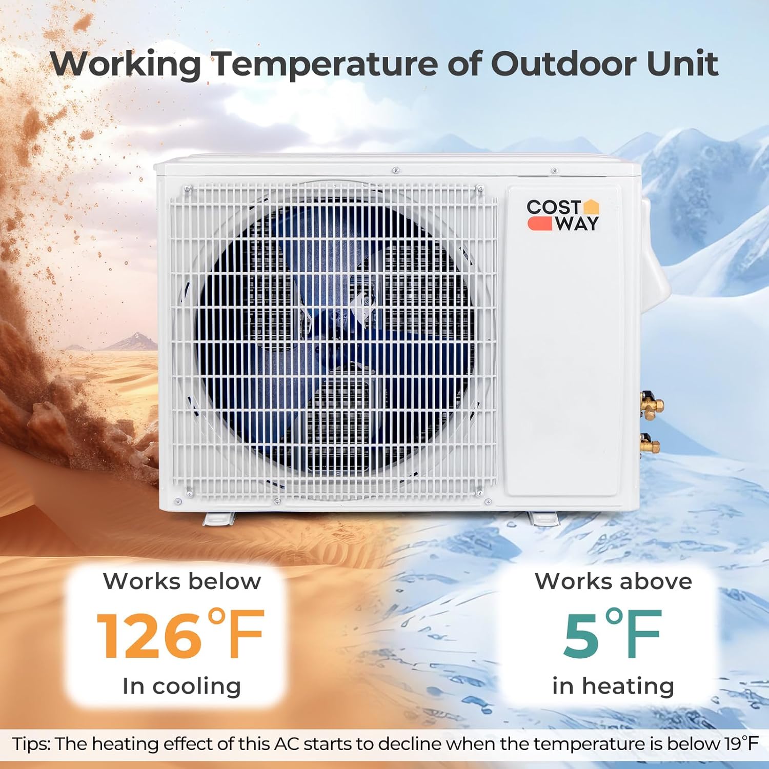 COSTWAY 12000 BTU Wifi Enabled Mini Split Air Conditioner & Heater, 22 SEER2 208-230V Inverter AC Unit Cools up to 750 Sq. Ft, Energy Efficient, Heat Pump (Black, 12000BTU, 208-230V, 22 SEER2-WIFI)