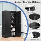 Metal Garage Storage Cabinet,Tall Black Cabinet with Doors and Adjustbale Shelves,Lockable Tool Cabinet for Garage,Basement,Home Office