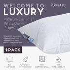 Lincove Cloud Natural Canadian Down Pillow, White Luxury Sleeping Pillow - 625 Fill Power, 500 Thread Count Cotton Shell, Made in Canada, Standard - Firm, 1 Pack