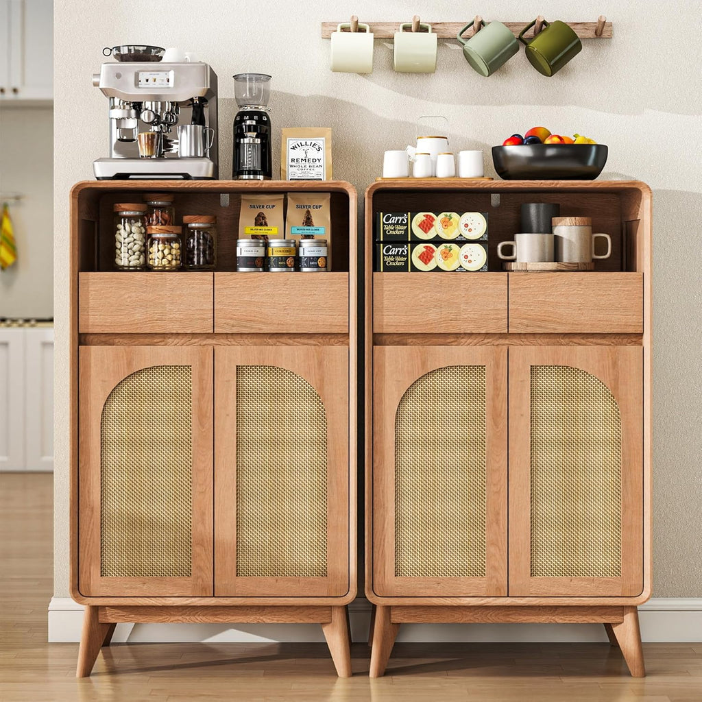 Kitchen Storage Cabinet, Buffet Cabinet with Doors and Adjustable Drawers, Modern Accent Sideboard Coffee Bar Cabinet for Living Room, Dining Room, Entryway, Oak