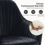 Warmiehomy Office Chair, Velvet Desk Chair for Home Office, Cozy Vanity Chair, Girl Cute Makeup Chair with Arm Rest for Bedroom Dressing Room (Classic Black)