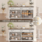 Sunny Heart 65" Large Buffet Storage Cabinet, Farmhouse Kitchen Sideboard Buffet with 3 Drawers and 4 Doors, Coffee Bar Wine Bar Cabinet with Storage for Living Room, White