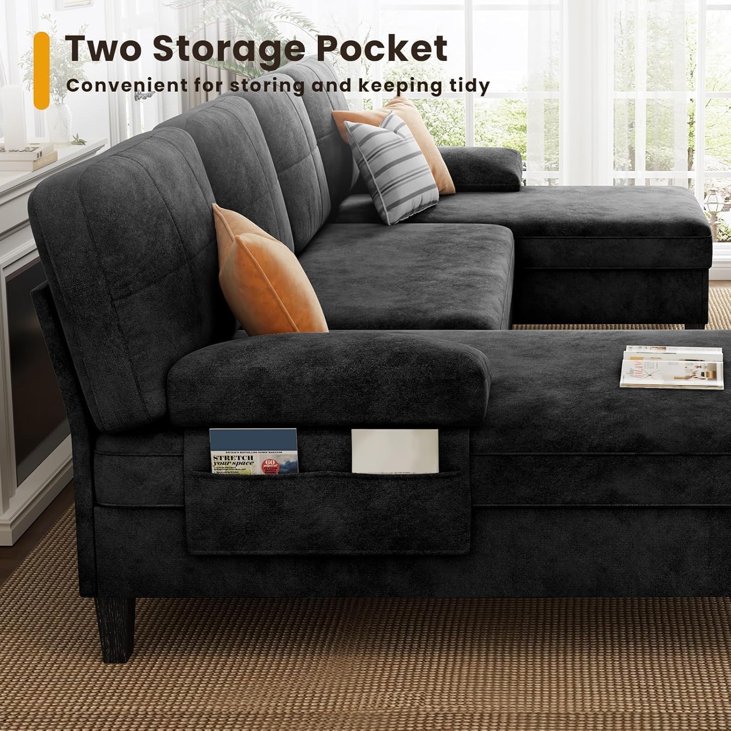 KKL Sectional 112 Inches Sofa Couch - 4 Seater U Shape Convertible Soft Couch with Side Storage for Living Room, Home Sofas with Chaise, Modern Couches for Apartment, Meeting Room Furniture, Bedroom