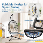 Hanging Egg Chair with Stand, Foldable Wicker Porch Swing Chair Outdoor Indoor, Heavy Duty Rattan Hammock Chairs with Cushion Headrest, Bedroom Balcony Patio Lounge Furniture, 350LBS (Beige)