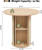 31.5" Round Dining Table for 2-4, Modern Farmhouse Kitchen Table with 2-Tier Storage Shelf, Small Wooden Circle Dining Tables with Fluted Base for Home Dining Room Living Room (Natural)