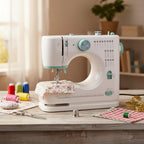 Sewing Machine for Beginners Twin Needles Sewing Machines 16 Built-in Stitches with Accessory Kit, Compact Travel Design for Clothing Repairs, DIY Crafting with Foot Pedal