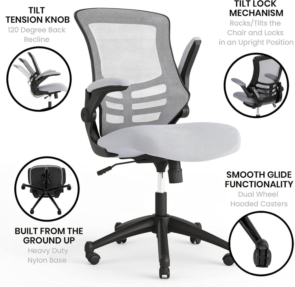 Flash Furniture Kelista Office Chair, Ergonomic, Mid-Back, Dark Gray Mesh with Swivel