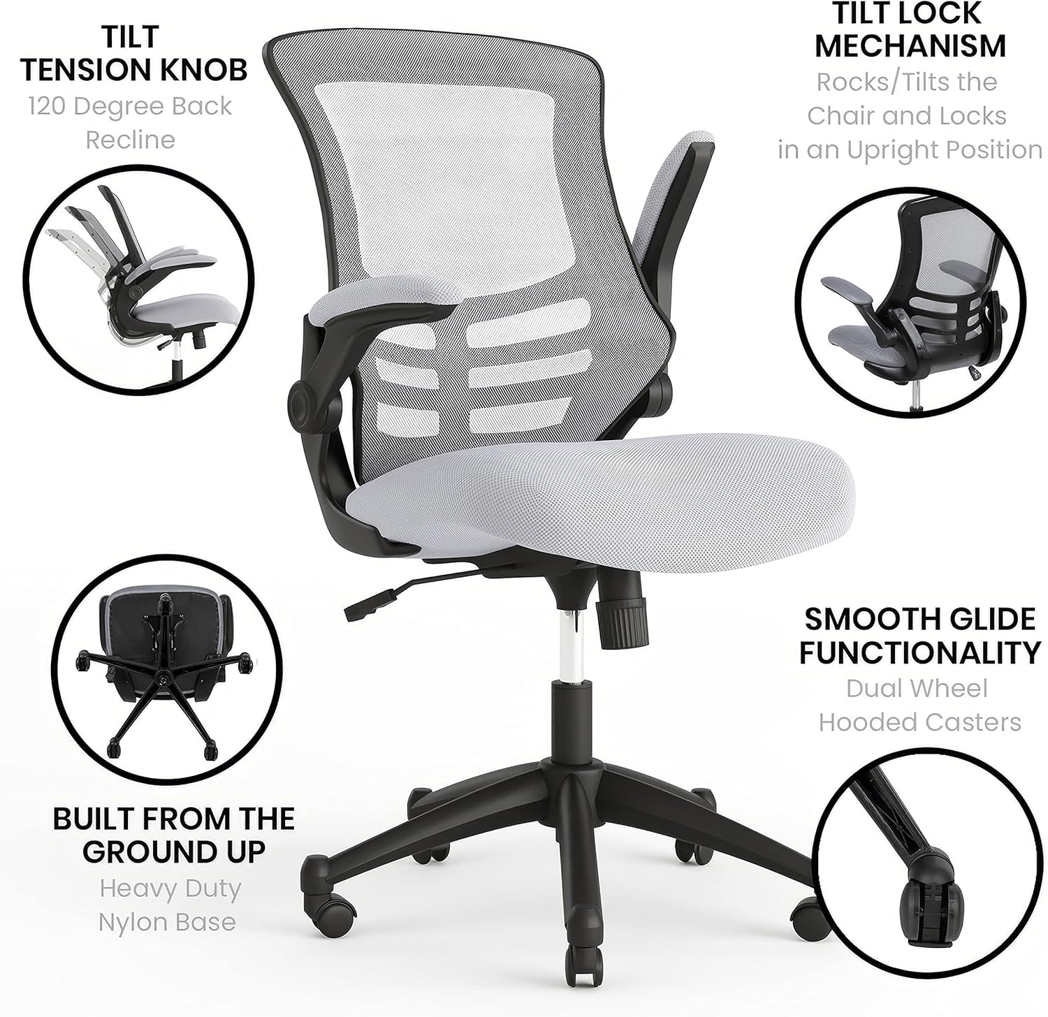 Flash Furniture Kelista Office Chair, Ergonomic, Mid-Back, Dark Gray Mesh with Swivel