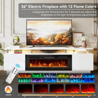 70" Fireplace TV Stand, 2-Tier LED Entertainment Center with 36" Fireplace, Fits TVs up to 80", Modern High Gloss TV Console with LED Lights & Storage Cabinets for Living Room, White + Black