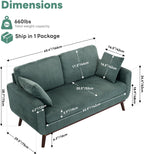 Tbfit 65" Corduroy Love Seat with Spring Cusions, Mid Century Modern Loveseat Sofa for Livingroom & Bedroom, Comfy Upholstered Small Couch