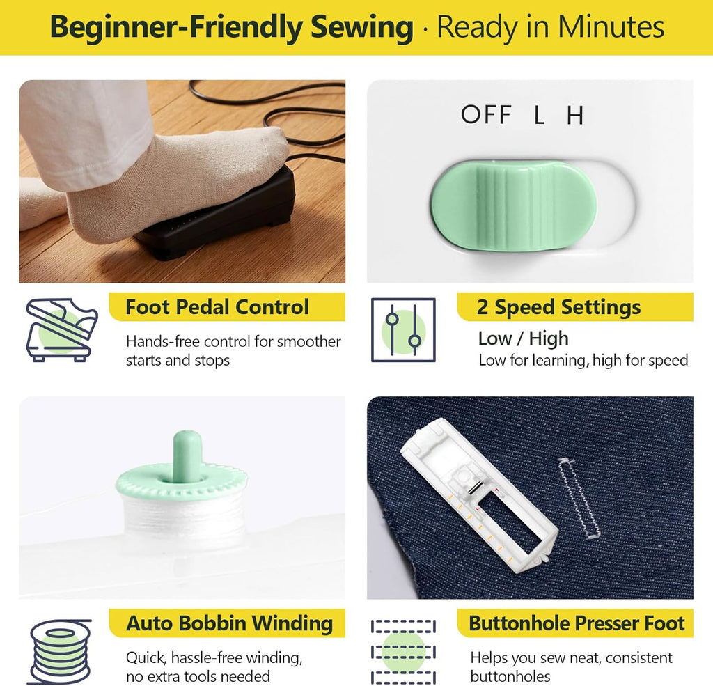 Mini Sewing Machine, 16 Stitches Dual Speed Portable Sewing Machine, Double Needle & Thread with Foot Pedal, LED Light and Sewing Kit, Easy to Use for Beginners, DIY Craft & Clothing Repair