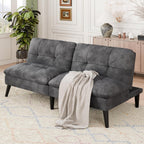 Vongrasig Futon Sofa Bed Velvet Futon Couch with Adjustable Backrest, Small Convertible Folding Sleeper Sofa Bed, Modern Loveseat for Living Room, Bedroom and Small Space, Gray