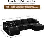 133" Oversized Cloud Boneless Sofa Couch with Chaise, Modern Corduroy U Shaped Modular Sectional Sofa with Deep Seat, Comfy Couch with Cupholders and Storage, No Assembly Required-Black