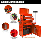 5-Drawer Tool Chest, Rolling Tool Box with Detachable Top Toolbox & Universal Wheels, Tool Cabinet with Lock Bar, Protective Liner & Tool Rack, Metal Storage Cart for Garage,Workshop (Orange)
