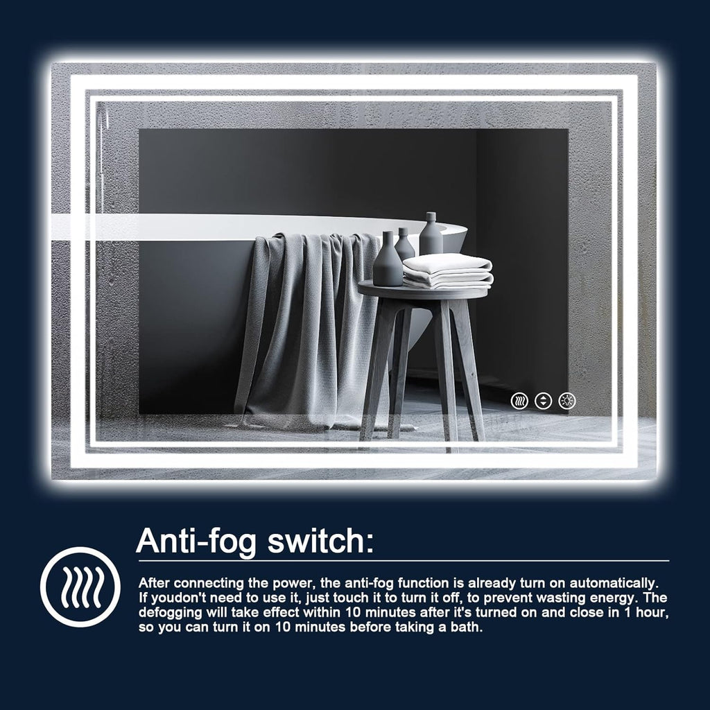 48 x 30 Inch LED Bathroom Mirror with Lights, Front and Backlit Anti-Fog Dimmable Memory Lighted Bathroom Vanity Mirrors for Wall, Shatterproof Led Mirror for Bathroom