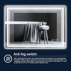 48 x 30 Inch LED Bathroom Mirror with Lights, Front and Backlit Anti-Fog Dimmable Memory Lighted Bathroom Vanity Mirrors for Wall, Shatterproof Led Mirror for Bathroom