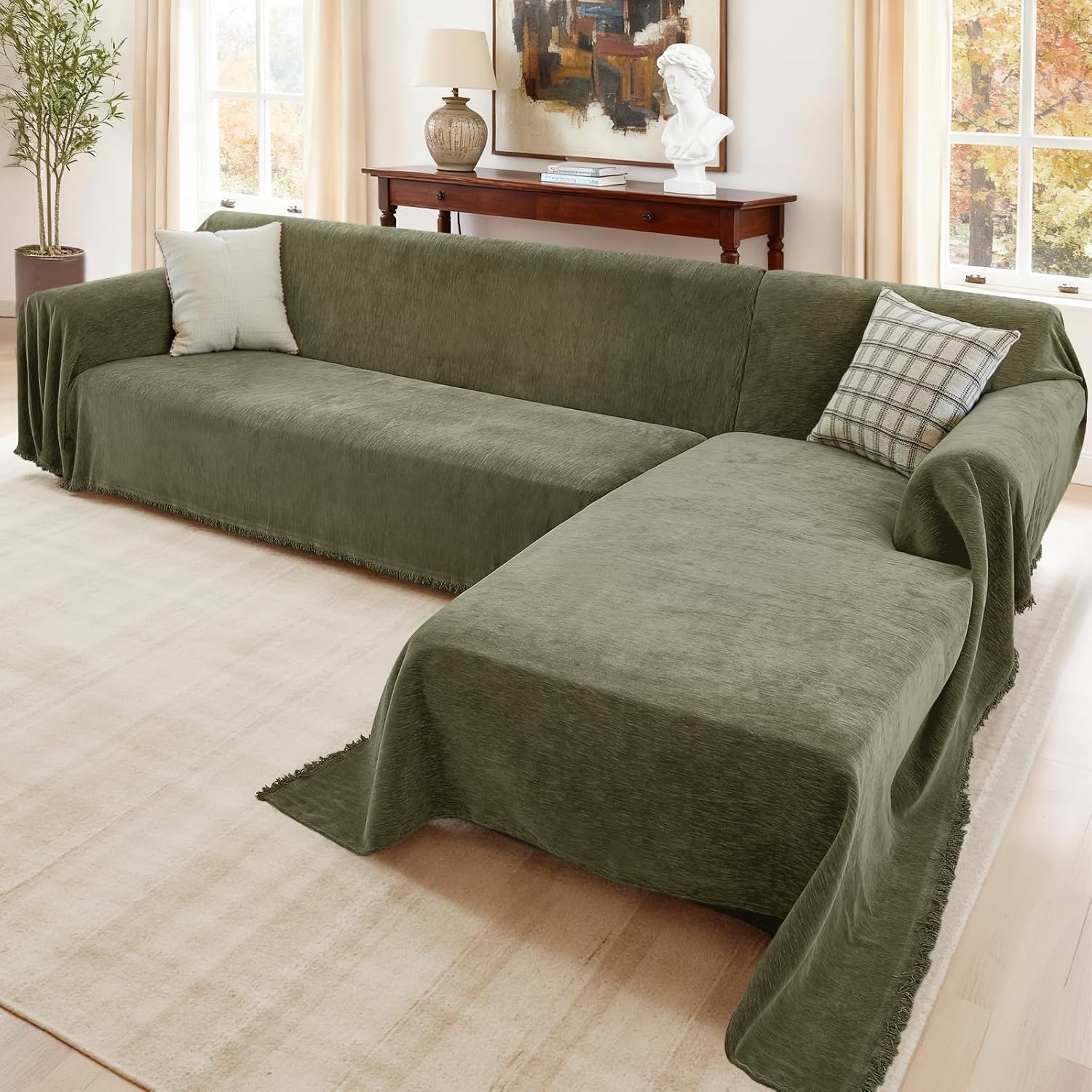 Sectional Couch Covers, 2 Pieces Washable L Shaped Couch Covers Sofa Blanket for Dogs Pet Friendly Sectional Sofa Slipcovers Furniture Covers,71"x 118"+ 71"x 118",(XX-Large,Green)
