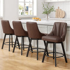 Swivel Bar Stools with Backs, 24" Counter Height Bar Stools Set of 2, PU Leather Upholstered Counter Barstools with Solid Wood Legs for Kitchen Island, Home Bar, Brown