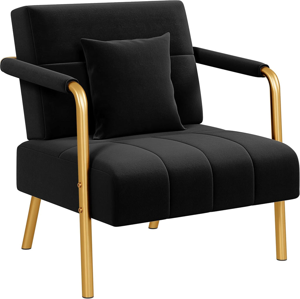 Yaheetech 30" W Modern Sofa Small Sofa Luxurious Velvet Fabric Couch with Gold-Tone Metal Arms and Legs for Living Room, Home Office, Studio Black