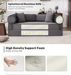 Tbfit Boneless Sofa Bed, Corduroy Compress Couch with Wide Armrests & 2 Pillows, Deep Seat Couches for Living Room, Gray