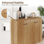 Giantex Modern Storage Cabinet, 38" Credenza with 2 Doors and 4 Cubic Shelves, Anti-Tipping Device, Sturdy Metal Hings, Wooden Sideboard Cabinet for Living Room, Kitchen, Entryway, Natural